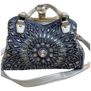 Y2K Rhinestone Denim Bag Large Distressed Purse Satchel Embellished Tote